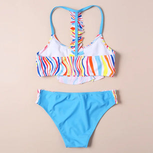 Kid's Polyester Printed Pattern Two-Piece Trendy Swimwear Suit