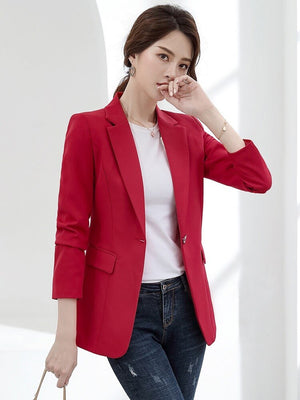 Women's Cotton Notched Collar Single Button Solid Elegant Blazers