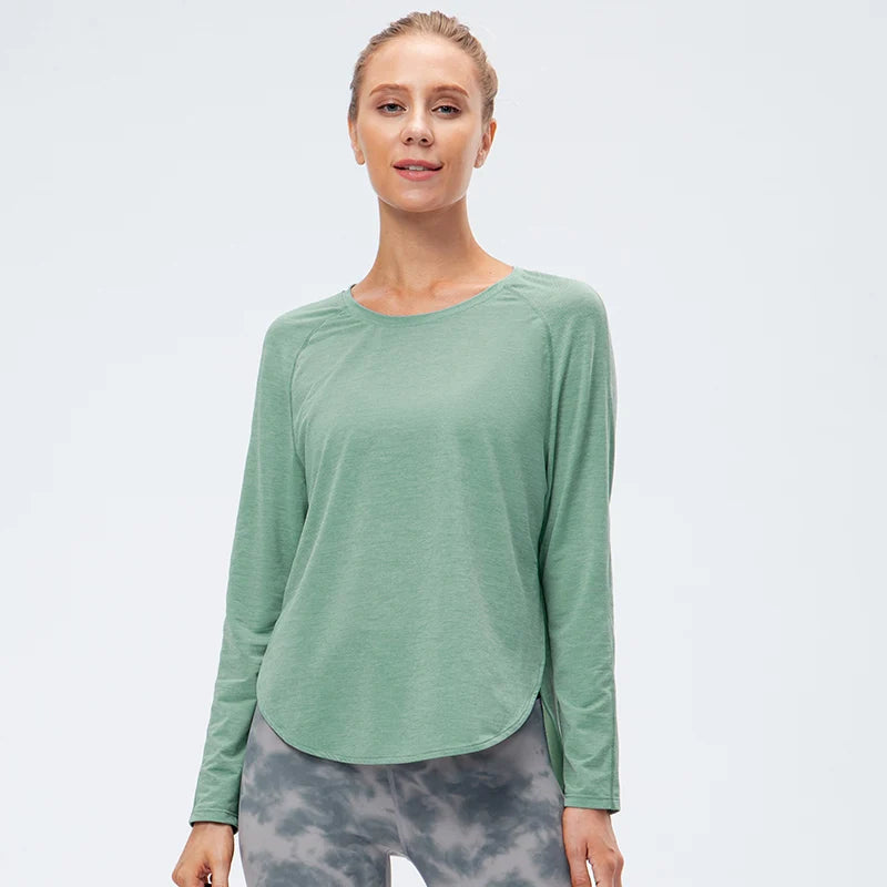 Women's Polyester O-Neck Long Sleeve Breathable Yoga Workout Top