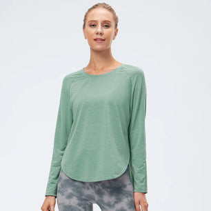 Women's Polyester O-Neck Long Sleeve Breathable Yoga Workout Top