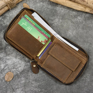 Men's Genuine Leather Solid Pattern Card Holder Trendy Wallets