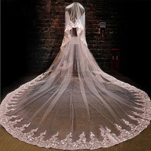 Women's Polyester Applique Edge Two-Layer Embroidery Bridal Veils