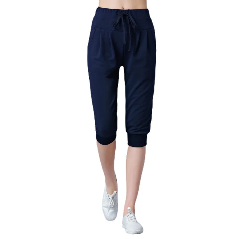 Women's Polyester Mid Waist Drawstring Closure Casual Pants