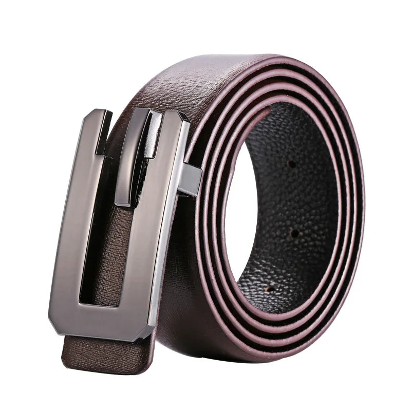 Men's Split Leather Buckle Closure Plain Pattern Trendy Belts