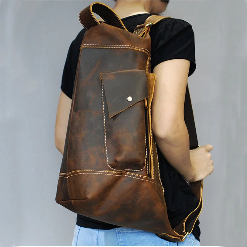 Men's Genuine Leather Zipper Closure Solid Pattern Shoulder Bag