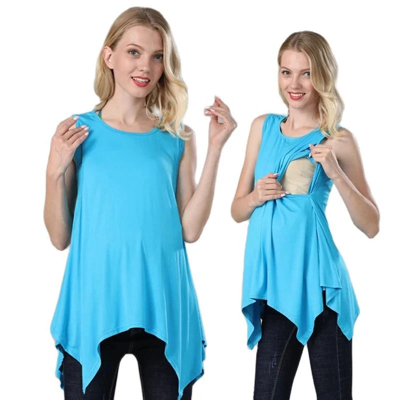 Women's Cotton O-Neck Sleeveless Breastfeeding Maternity Top