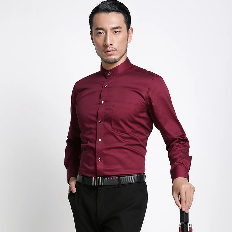 Men's Polyester Mandarin Collar Full Sleeve Single Breasted Shirt