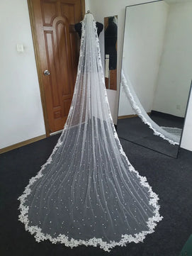 Women's Polyester Applique Edge One-Layer Cathedral Wedding Veils