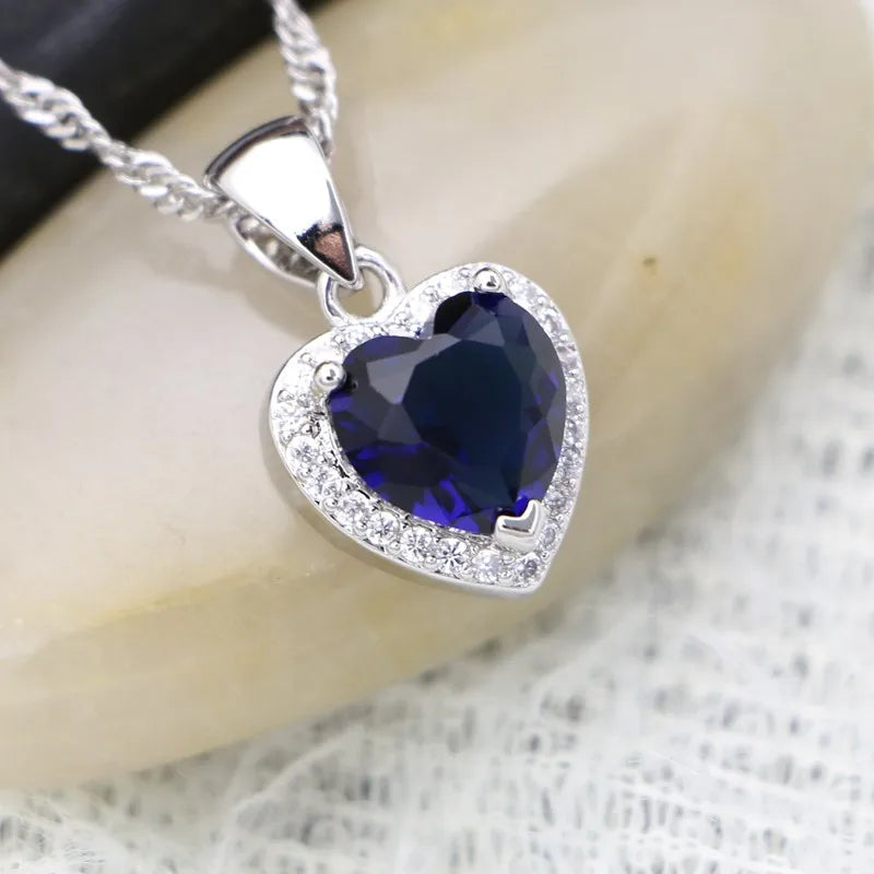 Women's 100% 925 Sterling Silver Zircon Heart Shaped Necklace