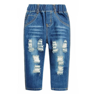 Kid's Cotton Elastic Waist Closure Denim Casual Wear Trouser