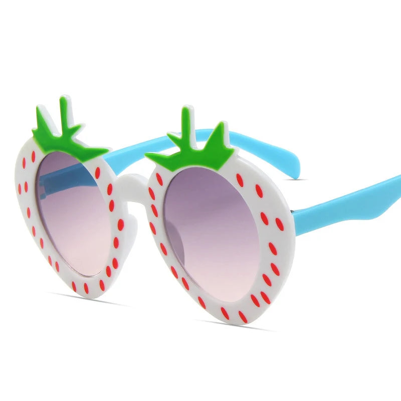 Kid's Plastic Frame Glass Lens Strawberry Shape UV400 Sunglasses