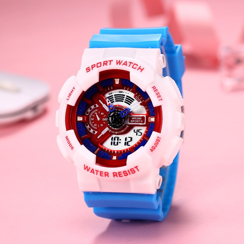 Kid's Acrylic Buckle Clasp Round Shaped Electronic Waterproof Watch