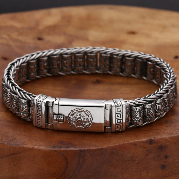 Men's 100% 925 Sterling Silver Geometric Pattern Trendy Bracelet