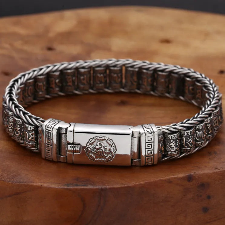 Men's 100% 925 Sterling Silver Geometric Pattern Vintage Bracelet