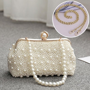 Women's Beaded Hasp Closure Bridal Wedding Luxury Pearl Clutch