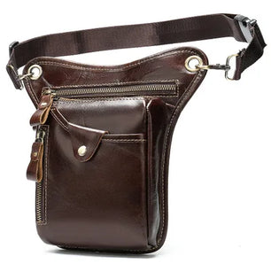 Men's Genuine Leather Solid Pattern Zipper Multifunction Waist Pack