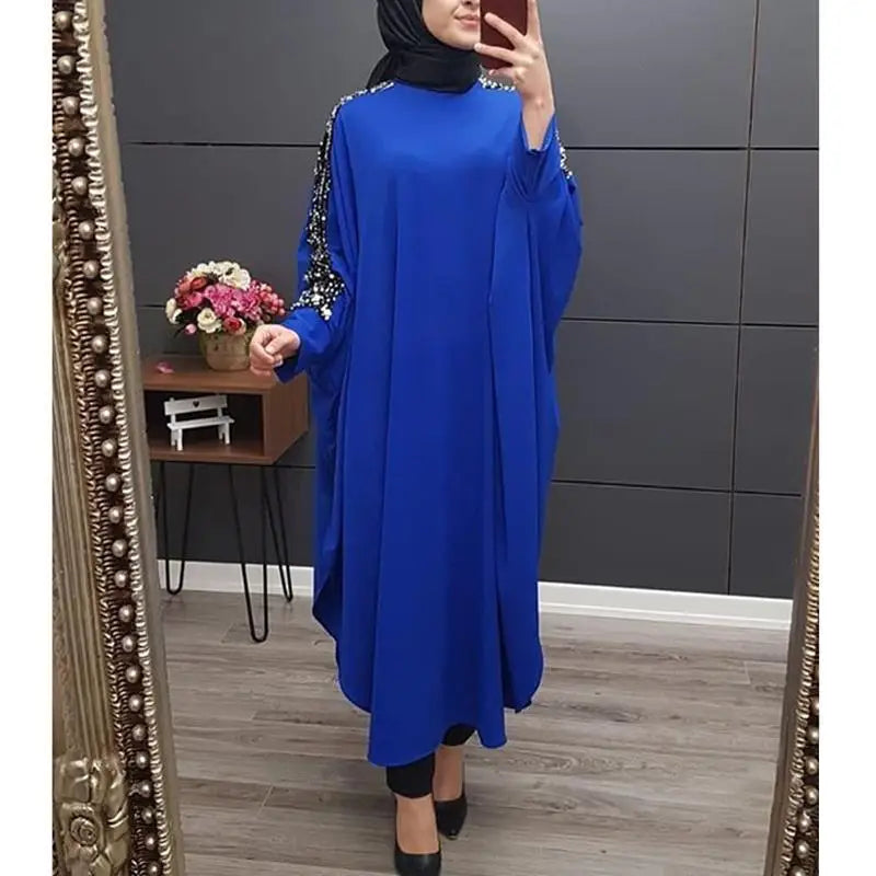 Women's Arabian Polyester Full Sleeve Sequined Pattern Abaya