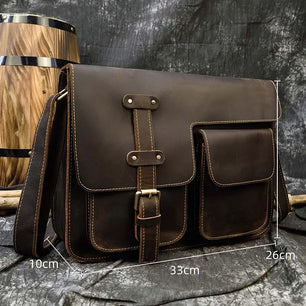 Men's Genuine Leather Zipper Closure Flap Pocket Shoulder Bag