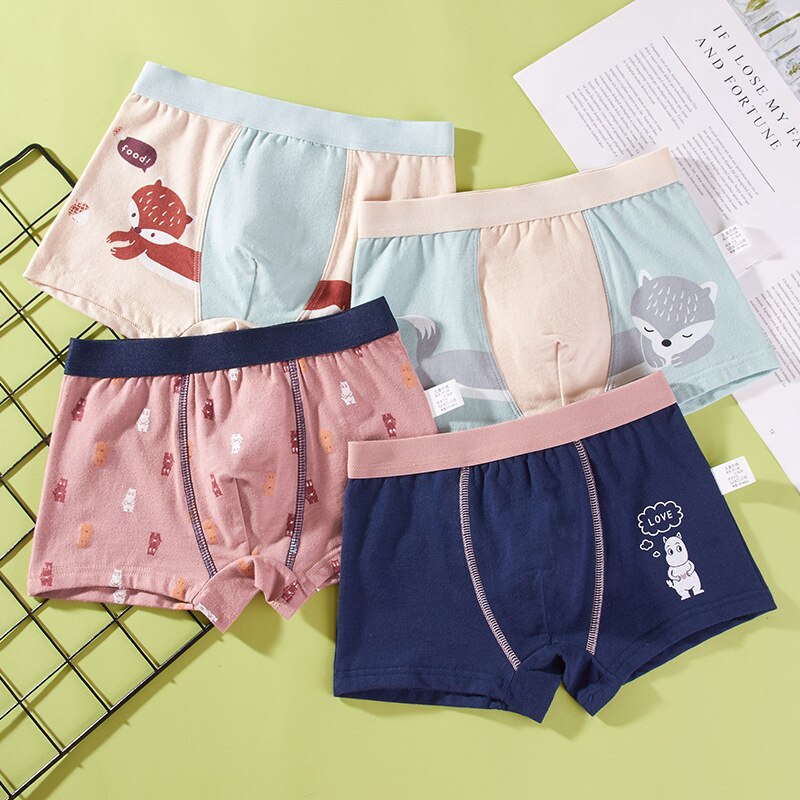 Kid's Boy 4Pcs Cotton Quick-Dry Printed Pattern Underwear Shorts