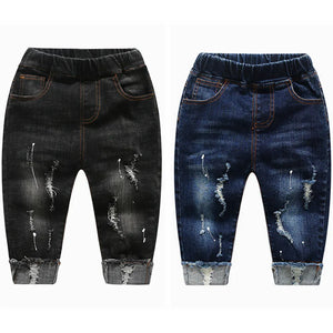 Kid's Cotton Mid Elastic Waist Closure Casual Wear Denim Pants