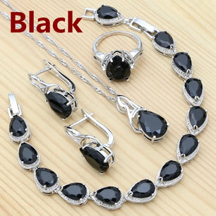 Women's 100% 925 Sterling Silver Zircon Water Drop Jewelry Sets