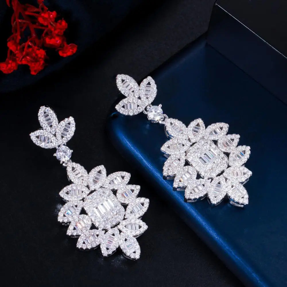 Women's Copper Cubic Zirconia Trendy Bridal Wedding Drop Earrings