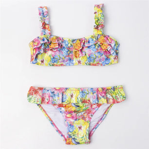 Kid's Polyester Square-Neck Floral Pattern Trendy Swimwear Suit