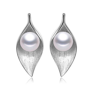 Women's 100% 925 Sterling Silver Geometric Pearl Stud Earrings