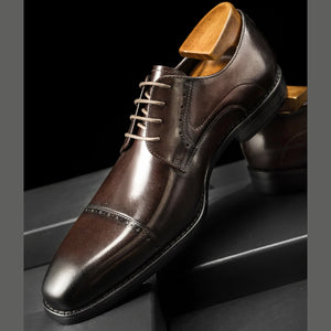 Men's Genuine Leather Square Toe Lace-Up Closure Formal Shoes