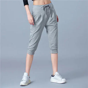 Women's Polyester Mid Waist Drawstring Closure Casual Pants