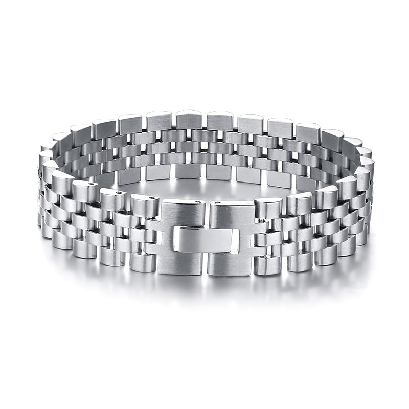 Men's Stainless Steel Round Pattern Trendy Watch Band Bracelet