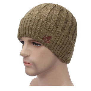 Men's Faux Fur Skullies Beanies Knitted Pattern Casual Warm Cap