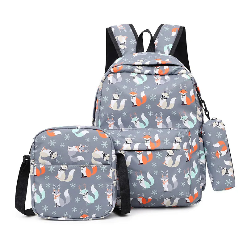 Kid's Oxford Zipper Closure Geometric Pattern School Backpack