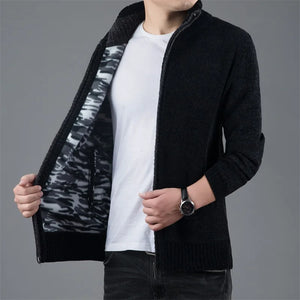 Men's Polyester Stand Collar Long Sleeves Solid Pattern Jacket