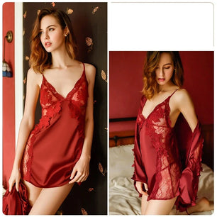 Women's Polyester V-Neck Sleeveless Patchwork Nightwear Dress