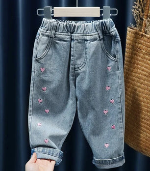 Kid's Cotton Mid Elastic Waist Closure Denim Casual Wear Pants