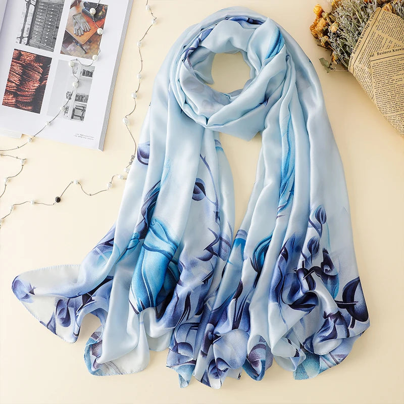 Women's Silk Neck Wrap Printed Pattern Trendy Beach Scarves