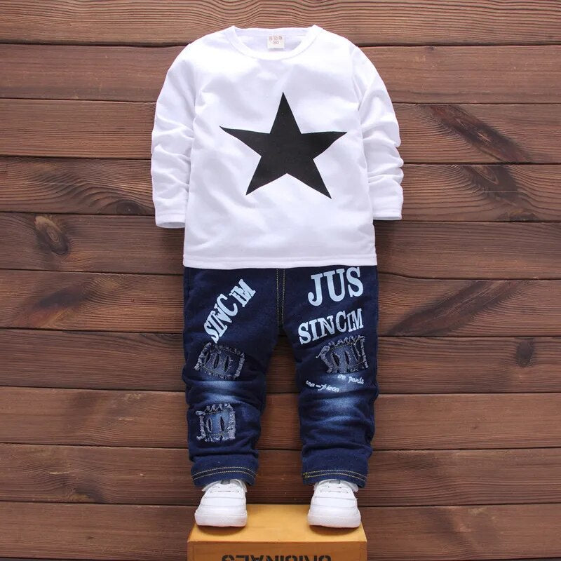 Kid's Turn-Down Collar Long Sleeve Star Printed Casual Clothes