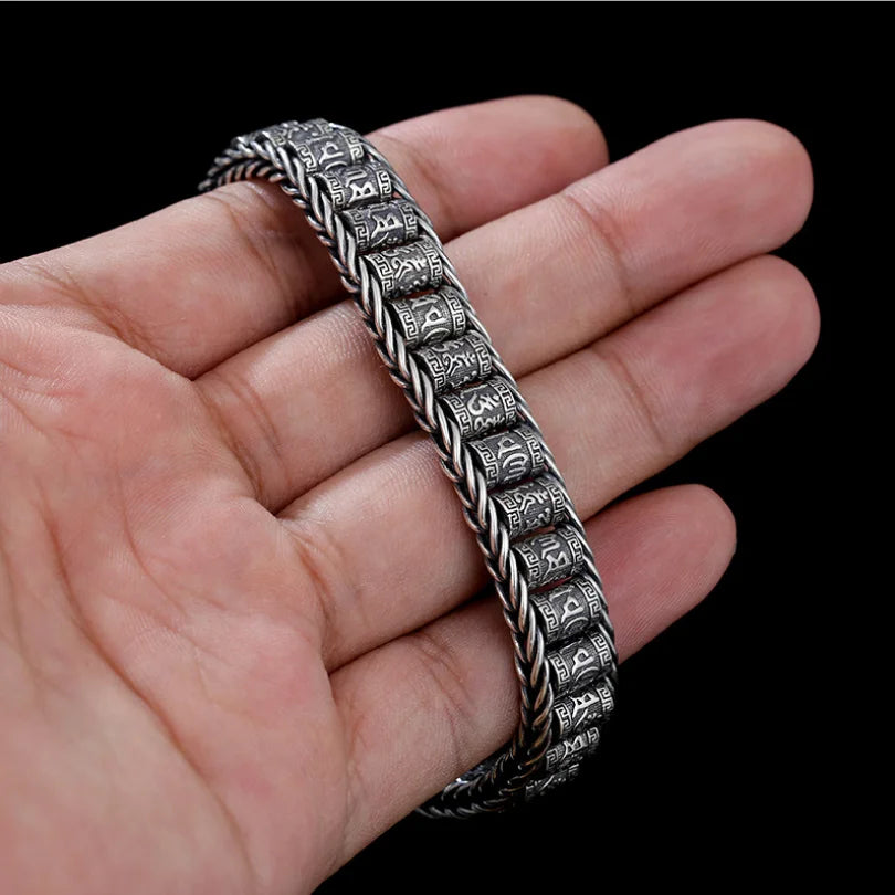 Men's 100% 925 Sterling Silver Geometric Pattern Vintage Bracelet