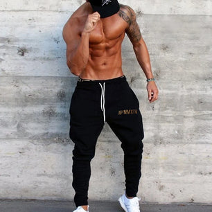 Men's Cotton Drawstring Closure Running Gym Sportswear Trousers