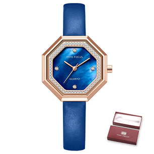 Women's Leather Polygon Shaped Waterproof Elegant Luxury Watch