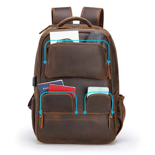 Men's Genuine Leather Zipper Closure Solid Pattern Backpack