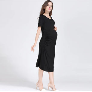 Women's Spandex O-Neck Short Sleeve Solid Pattern Maternity Dress