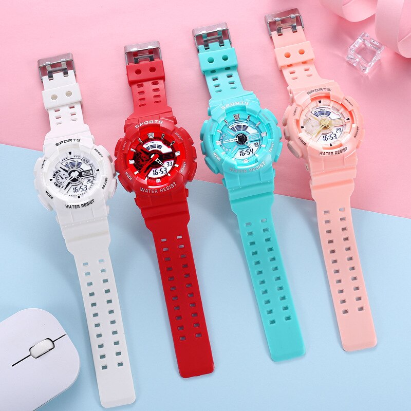 Kid's Acrylic Buckle Clasp Round Shaped Electronic Waterproof Watch