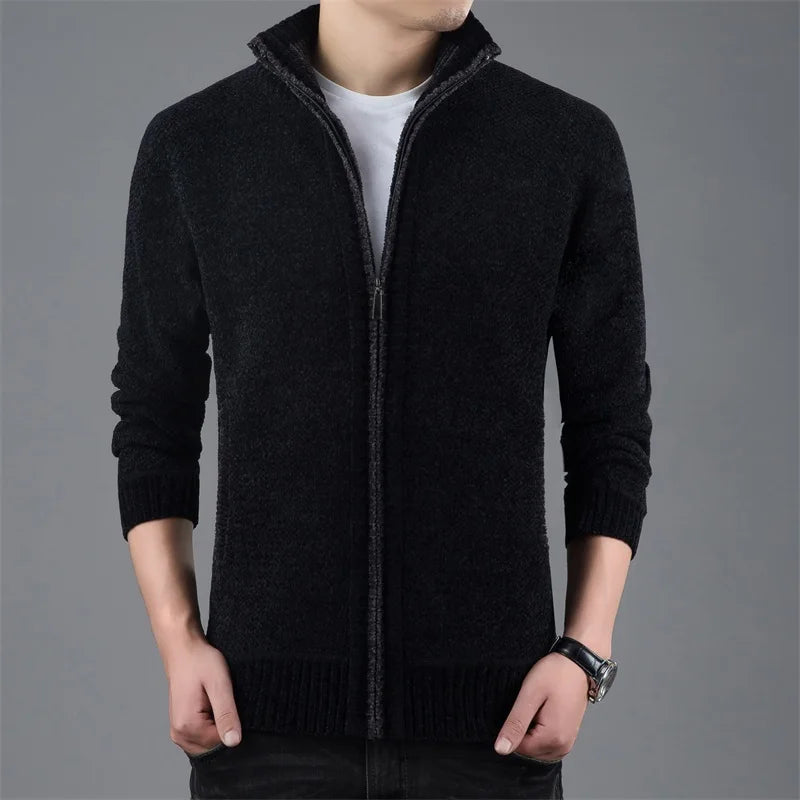 Men's Polyester Stand Collar Long Sleeves Solid Pattern Jacket