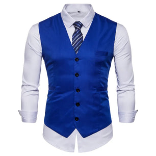 Men's Cotton V-Neck Sleeveless Plain Single Breasted Formal Vests