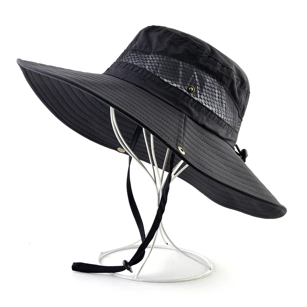 Men's Cotton Solid Pattern Breathable Anti-UV Brim Sun Hats