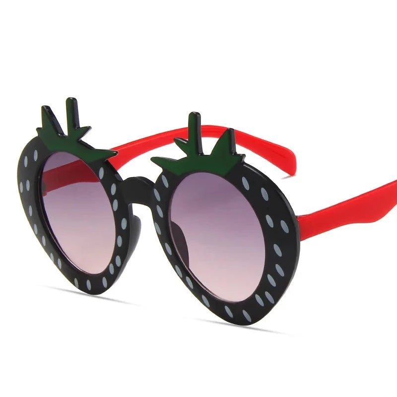 Kid's Plastic Frame Glass Lens Strawberry Shape UV400 Sunglasses