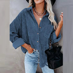 Women's Polyester Turn-Down Collar Long Sleeves Casual Blouse