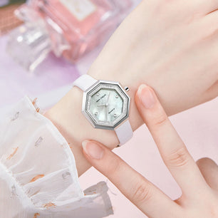 Women's Leather Polygon Shaped Waterproof Elegant Luxury Watch